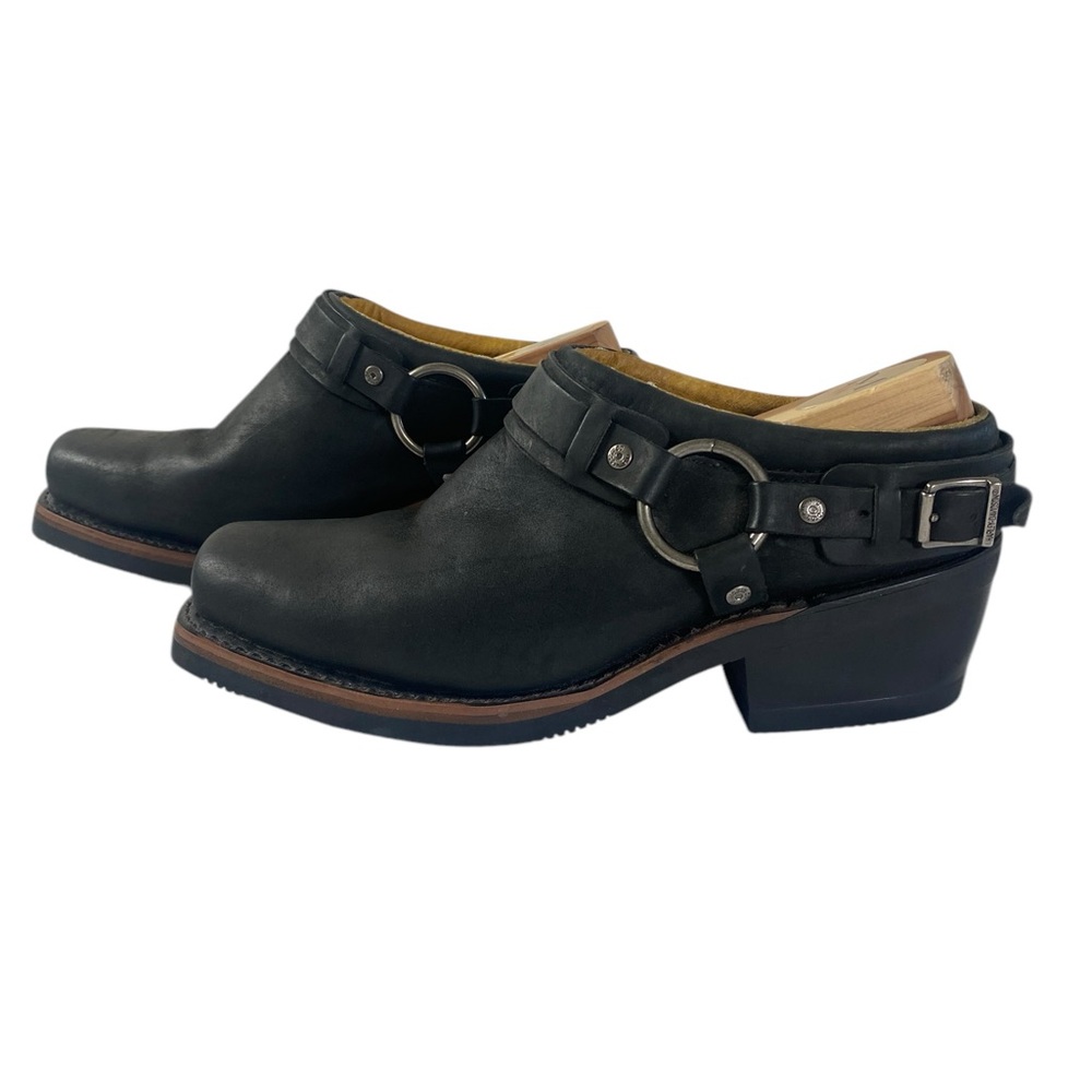 Harley Davidson 9.5 black leather mules /shoes/ boots with Harness logo